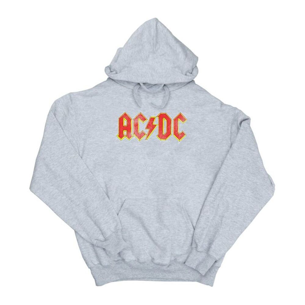 AC/DC Mens Distressed Red Logo Hoodie / Sports Grey